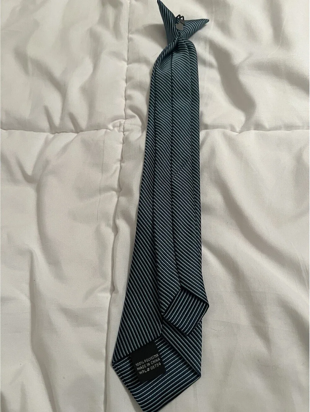 Boys Teal Blue Black Striped Clip on Tie 100% Polyester